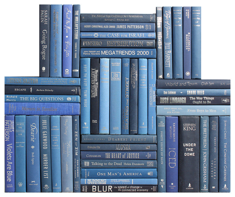 Decorative Books - Denim & Silver Book Wall - Set of 50 Blue Books
