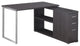 L-Shaped Desk, Silver Metal Legs With Slim Storage Drawers & Open Shelves, Gray