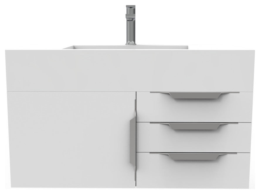 CastelloUSA Nile 36" Wall Mounted Vanity Set, White, White Top, Brushed Nickel