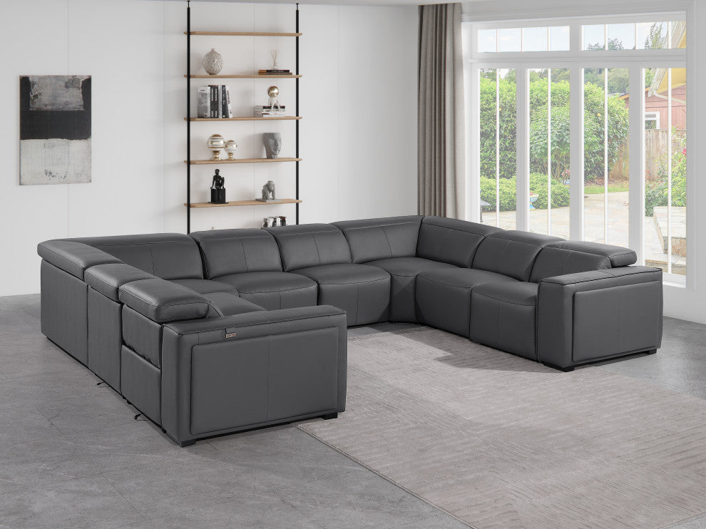 Niccolo Italian Leather 8-Piece U-Shaped 4 Power Reclining Sectional, Dark Gray