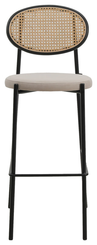 LeisureMod Euston Wicker Bar Stool With Black Steel Frame and Footrest, Beige