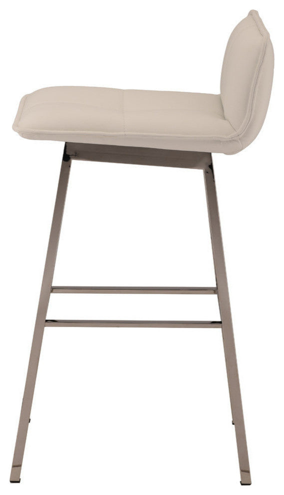 Sabrina Counter Stool, White Naugahyde Leather, Polished Stainless Steel