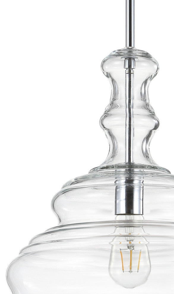 Bettina 13.37" Glass and Metal LED Pendant, Clear, Chrome