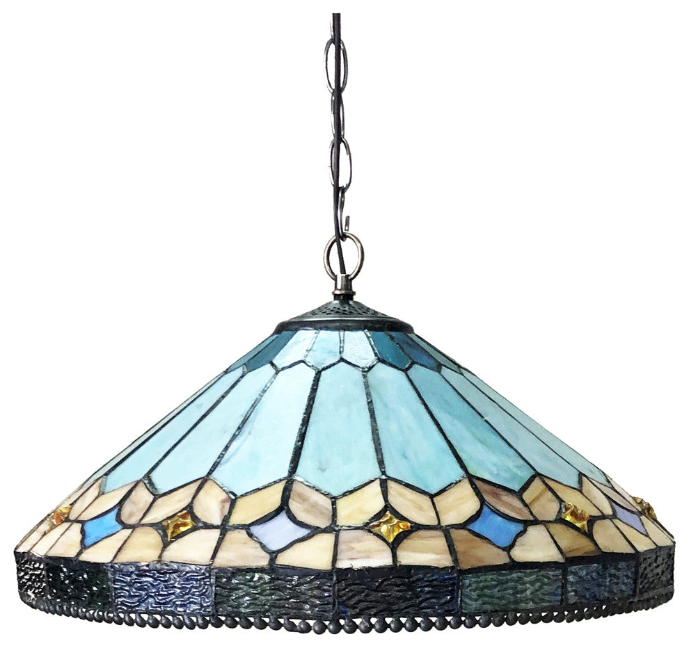 NICHOLAS Tiffany-Style Mission Stained Glass Ceiling Pendant, 18"
