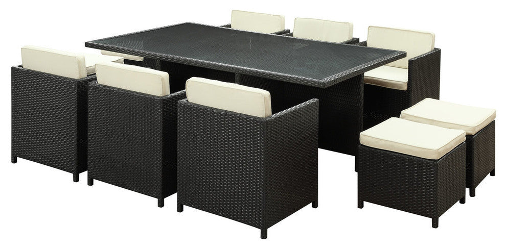 Modern Contemporary Outdoor Patio Rattan and Wicker 11-Piece SetDining Set White