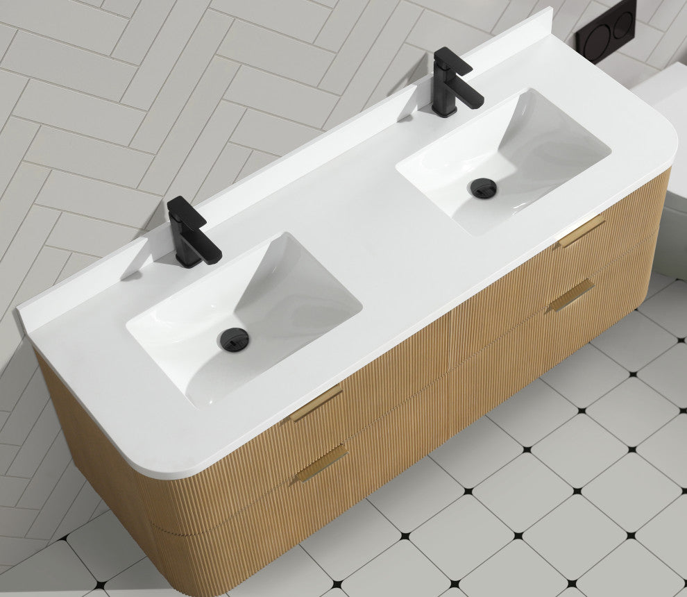 Ari Kitchen and Bath Chantal 60" Floating Bathroom Vanity Oak