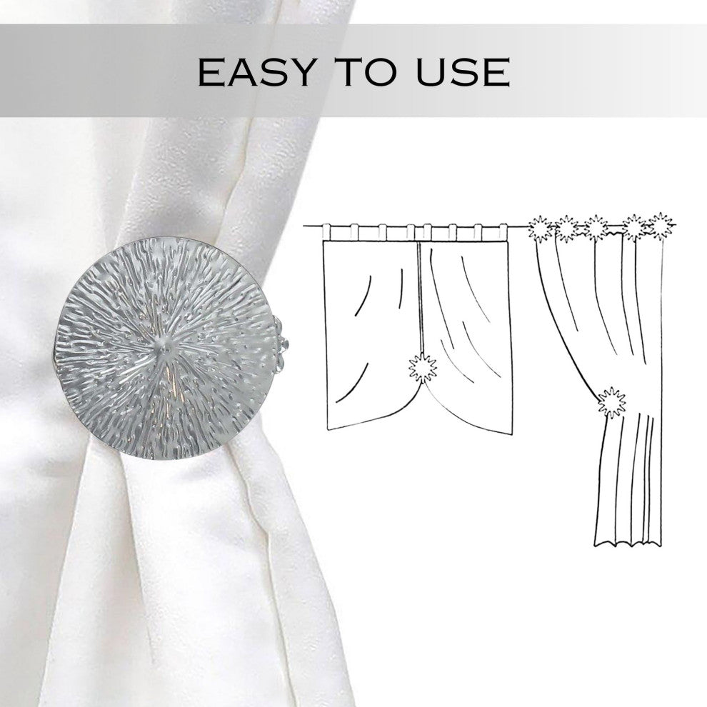 Set of 2 Metal Curtain Tiebacks "“ Elegant Round Design Clips, Chrome