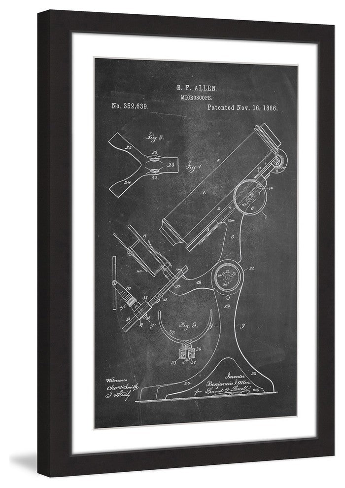 "Microscope 1886 Chalk" Framed Painting Print