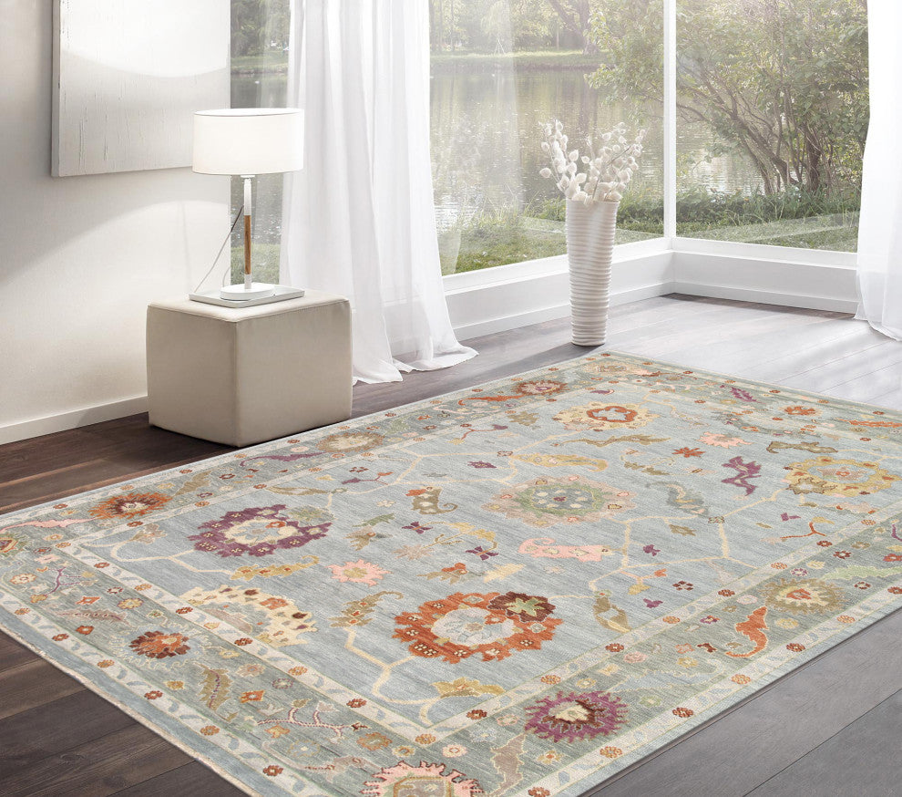 Pasargad Home Oushak Collection Hand-Knotted Blue Wool Area Rug, 8'10"x11'11"