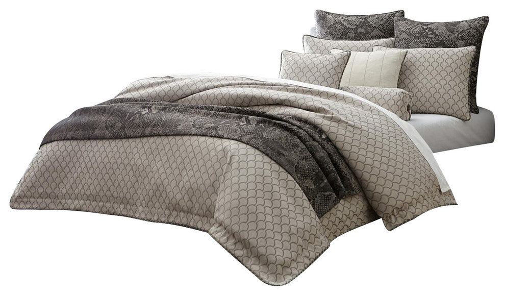 AICO Paragon 9 Piece Queen Comforter Set, Taupe