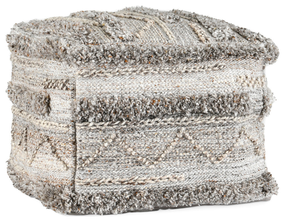 Elko 18" Blue Indoor Outdoor Pouf, Blue by Kosas Home, Grey