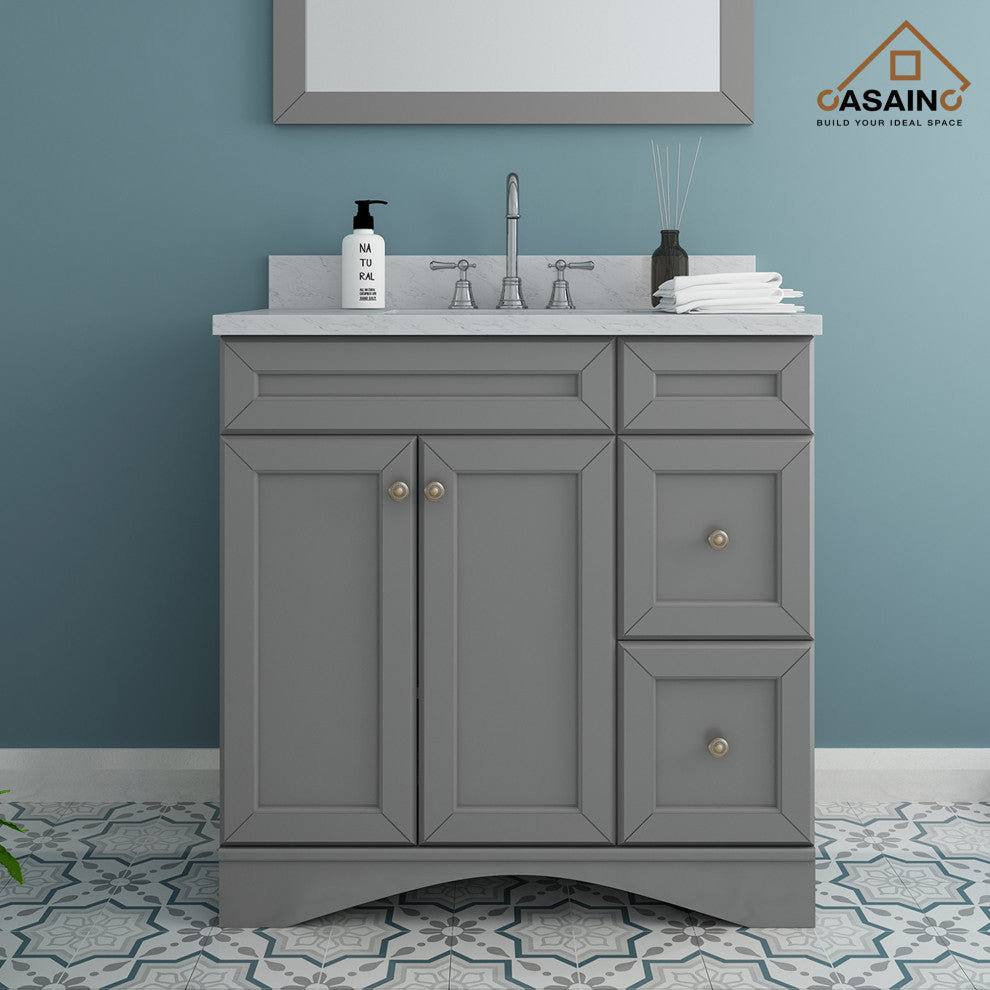 CASAINC 36" Marble Top Modern Single Sink Bathroom Vanity, Gray