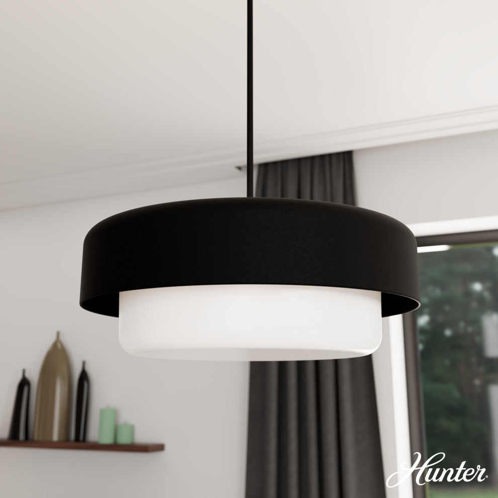 Station Natural Iron, Frosted Cased White Glass 4 Light Pendant Ceiling Light