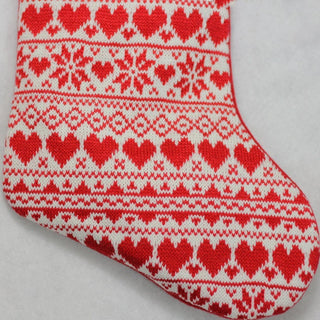 15" Heart and Snowflake Knit Christmas Stocking With White Cuff