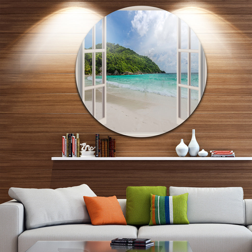 Open Window To Calm Seashore, Seashore Round Metal Wall Art, 11"