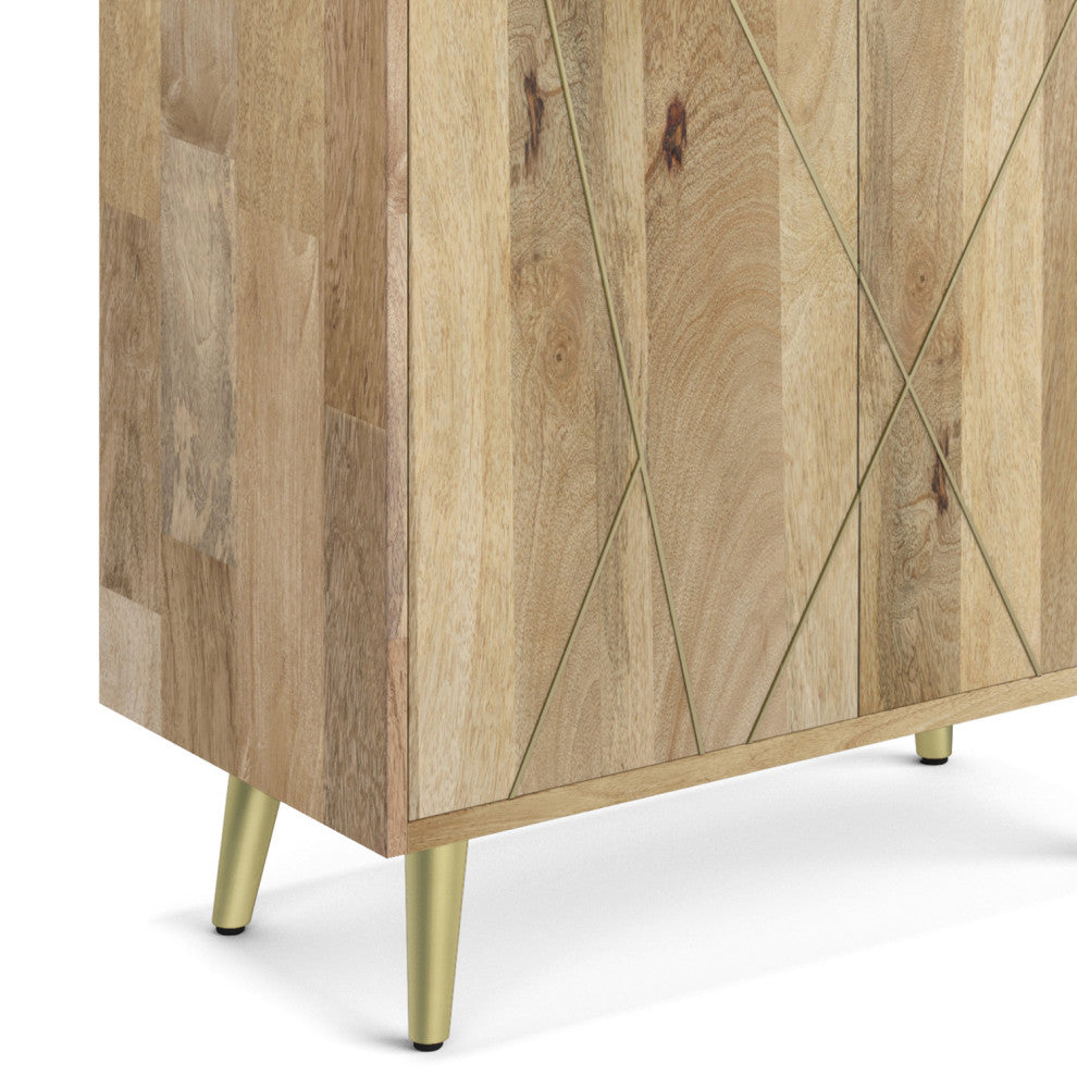 Jager Solid Mango Wood Bookshelf With Doors, Natural