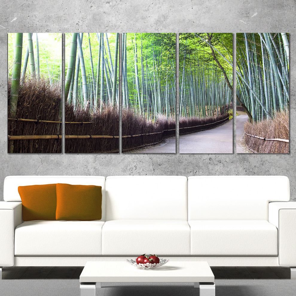 "Kyoto Bamboo Forest Pathway" Forest Canvas Wall Art Print, 5 Panels, 60"x28"