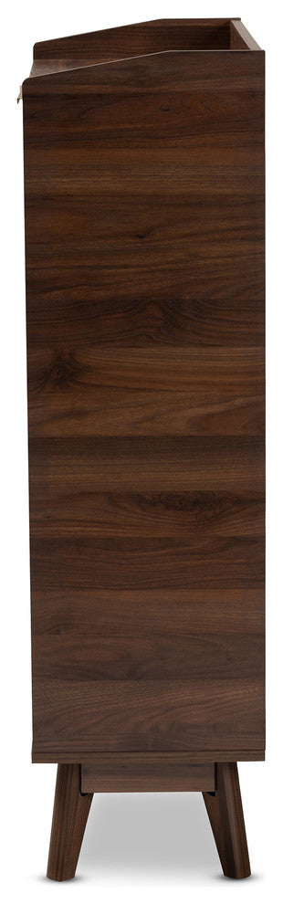 Kayley Mid-Century Modern Walnut Brown 5-Shelf Wood Entryway Shoe Cabinet