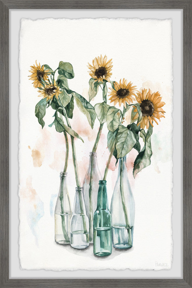 "Sunflower and Wilted Leaves II" Framed Painting Print