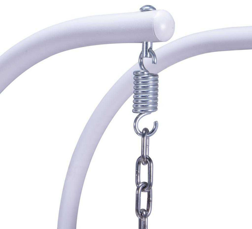 2 Person White Wicker Double Hanging Egg Swing Chair, Charcoal Blue