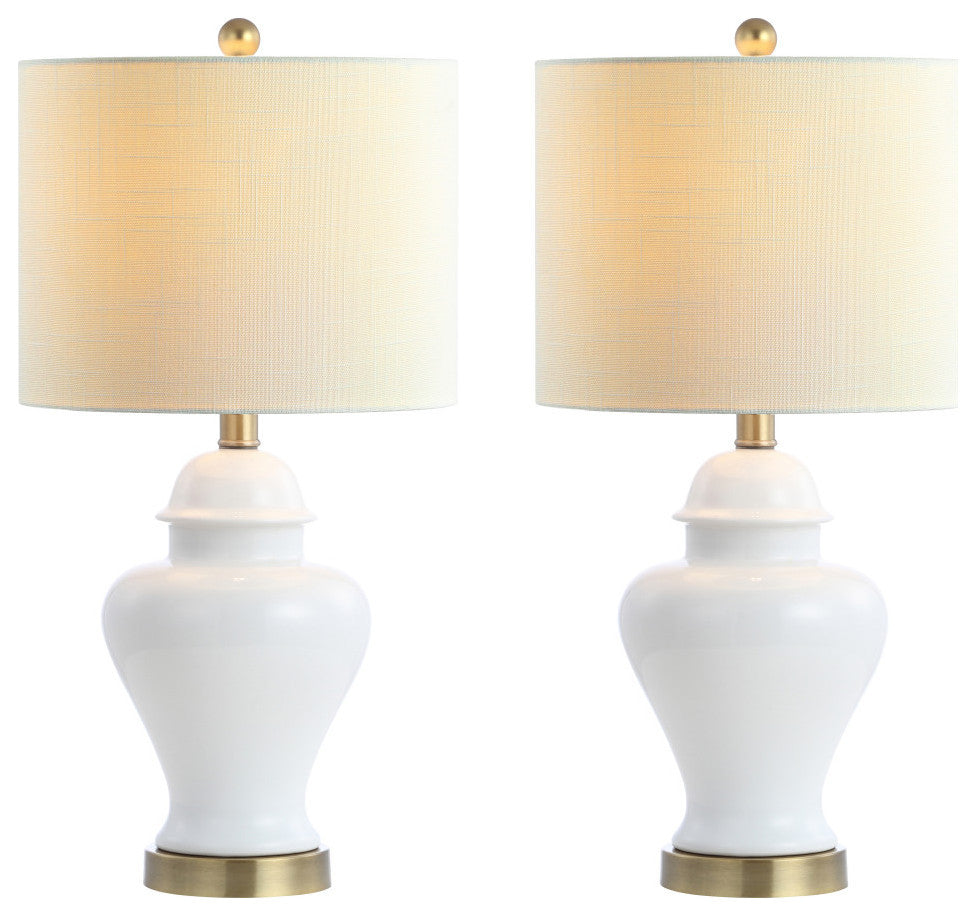 Qin 22" Ceramic/Iron Classic Cottage LED Table Lamp, White by JONATHAN  Y