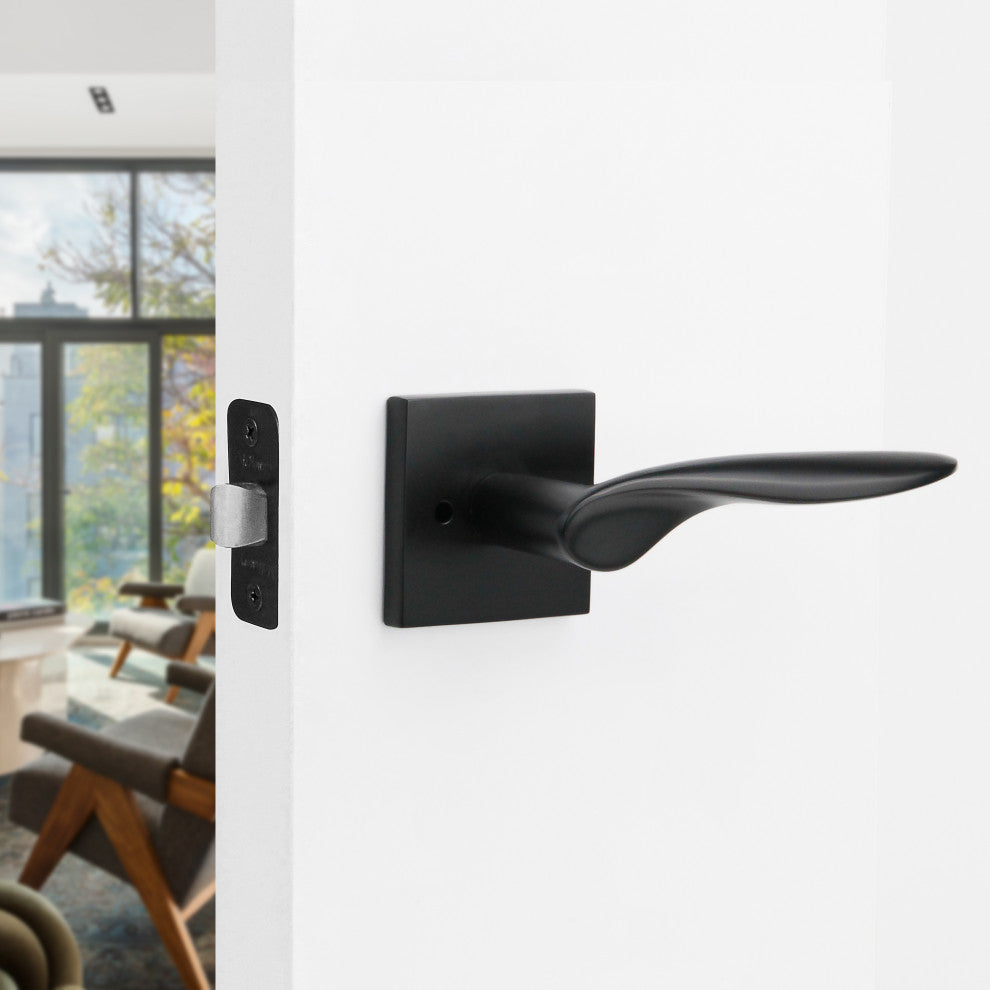 Modern Heavy Duty Designer Interior Door Lever - Lafayette Collection, Matte Black, Privacy Left Hand