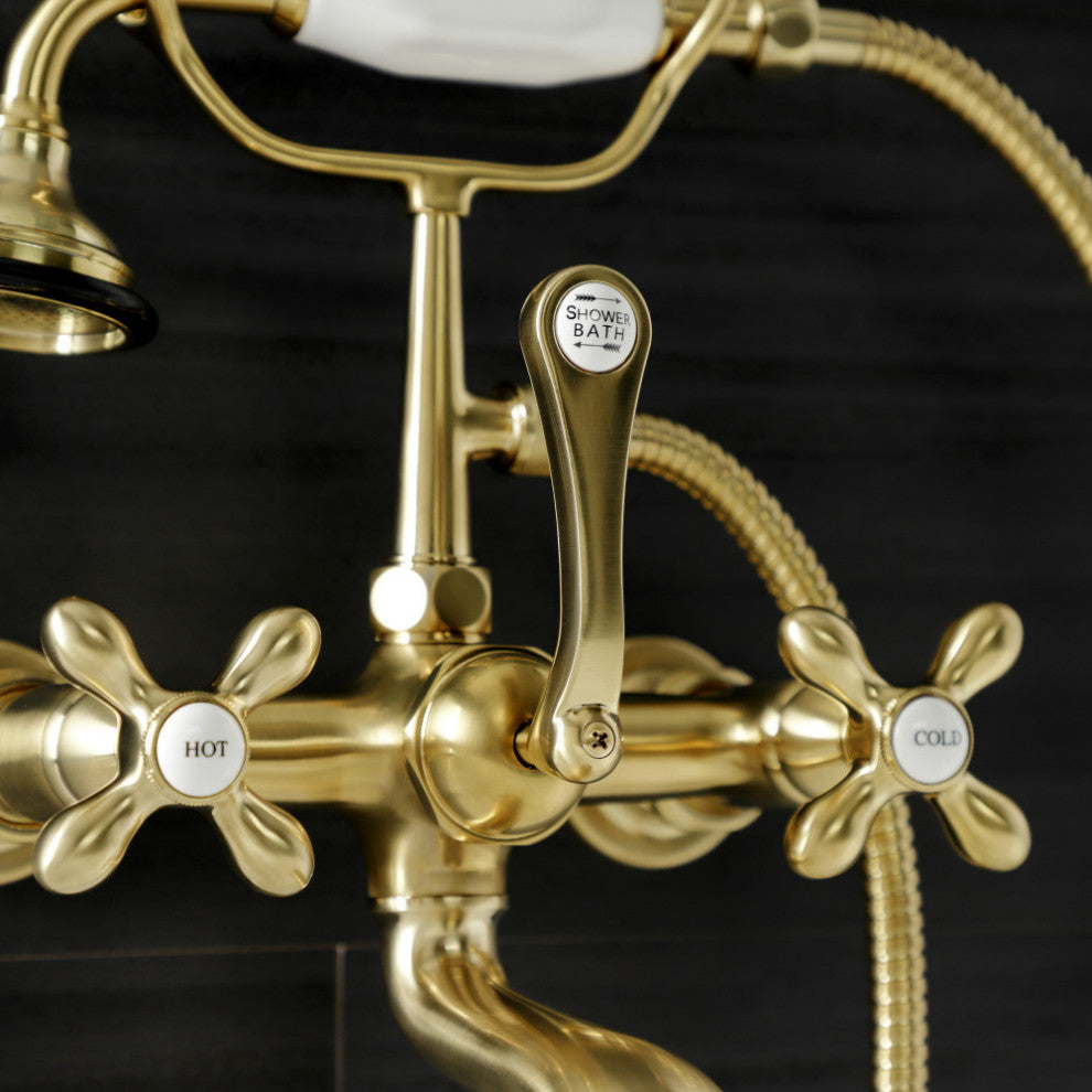AE557T7 7" Wall Mount Tub Faucet With Hand Shower, Brushed Brass