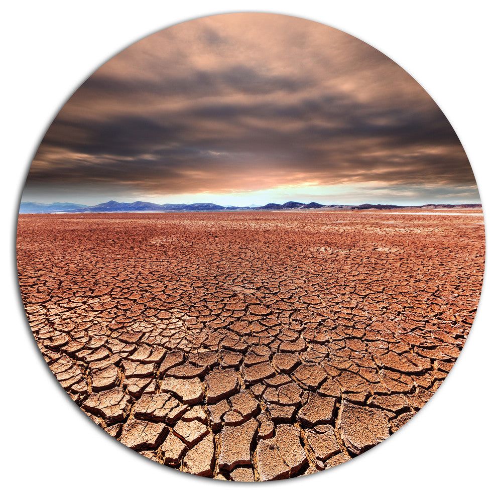 Drought Land Under Cloudy Sky, African Landscape Round Artwork, 23"