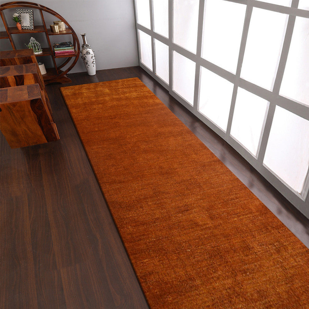 Hand Knotted Loom Silk Mix Area Rug Solid Orange