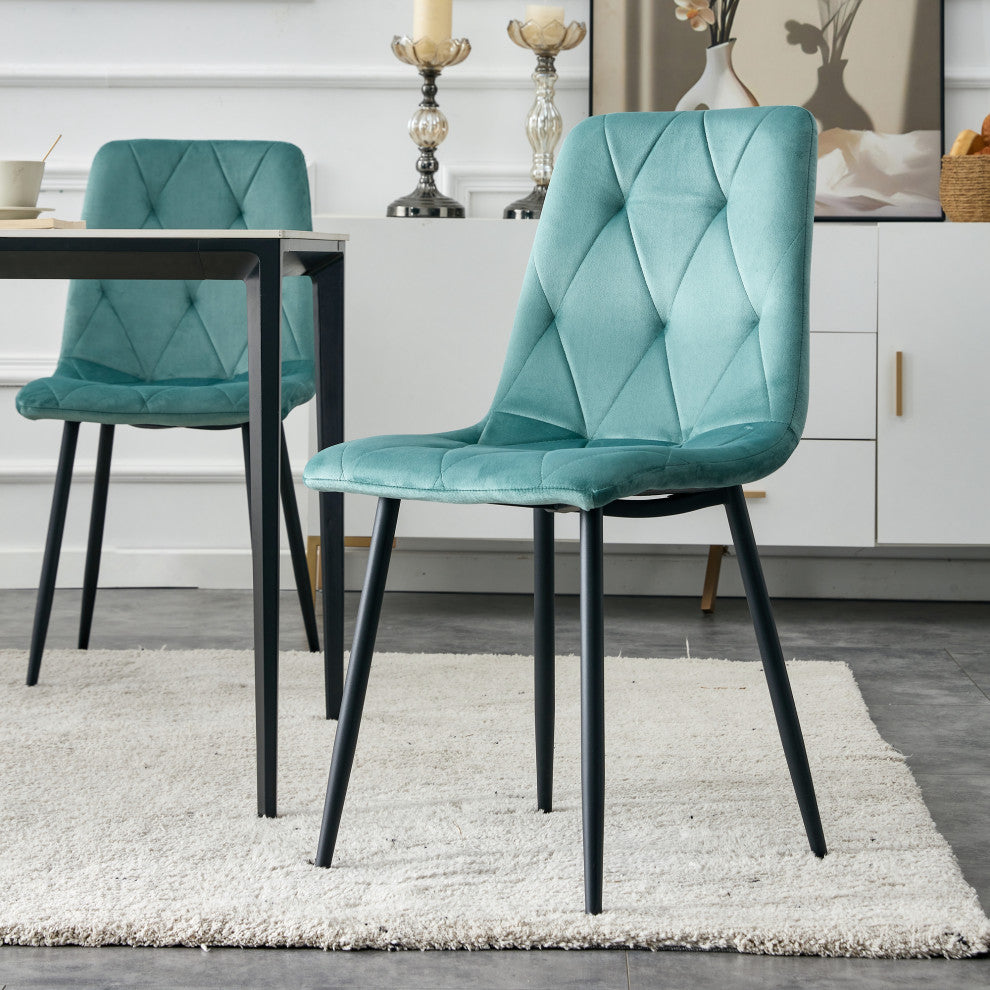 15 in.W Indoor Dining Velvet 4-Chair with Cushions and Metal Legs, Antique Blue Green