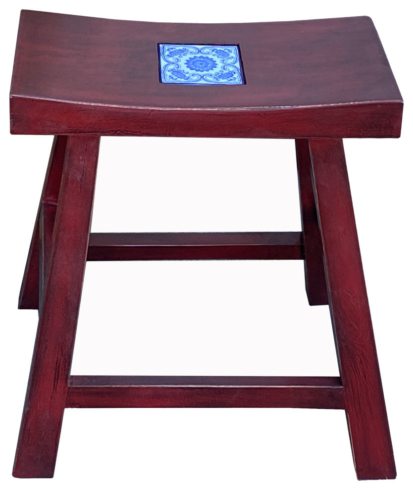 Handmade Blue White Porcelain Art Top Brick Red Single Seat Stool Hcs7356