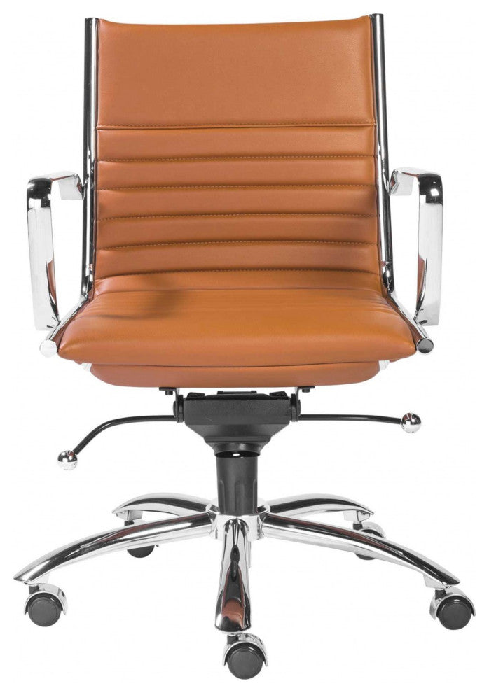 HomeRoots 27.01" X 25.04" X 38" Low Back Office Chair, Cognac With Chrome Base
