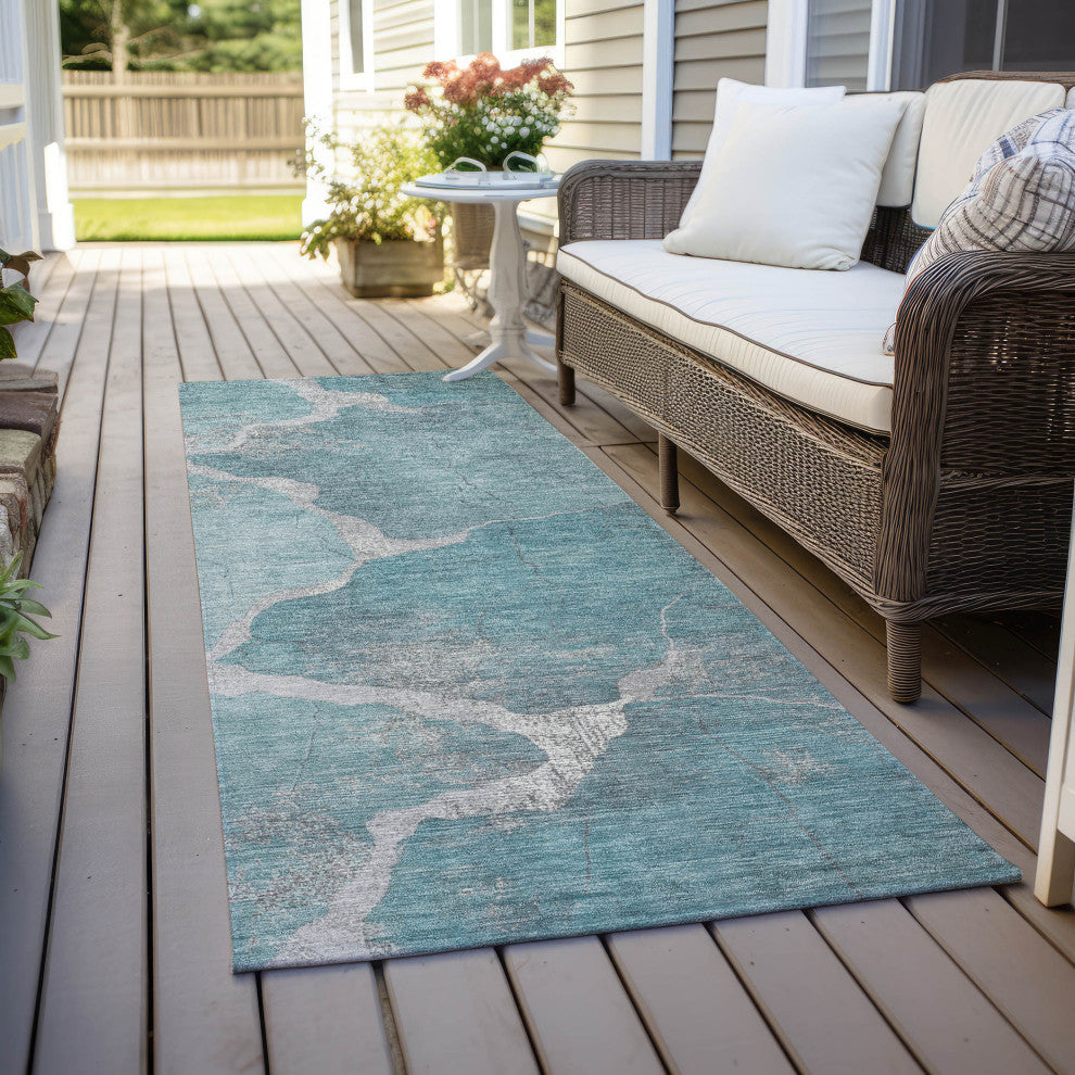 Machine Washable Indoor/Outdoor Chantille ACN1889 Teal 2'3" x 7'6" Runner Rug