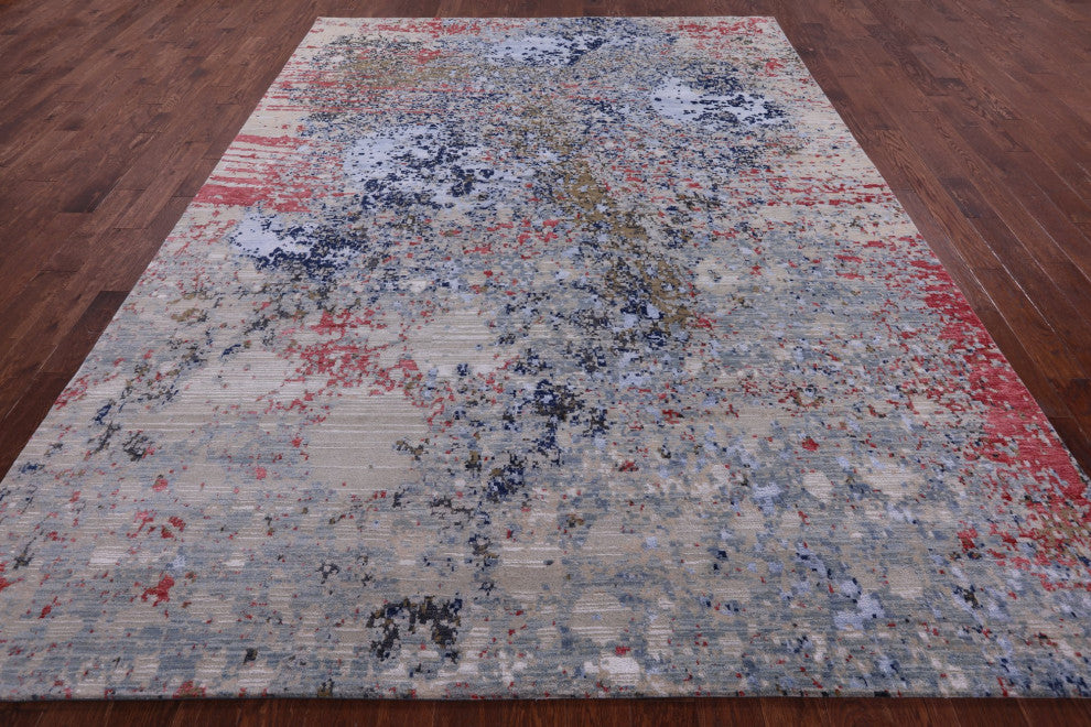 9' 0" X 12' 1" Wool and Silk Hand Knotted Abstract Rug Q12093