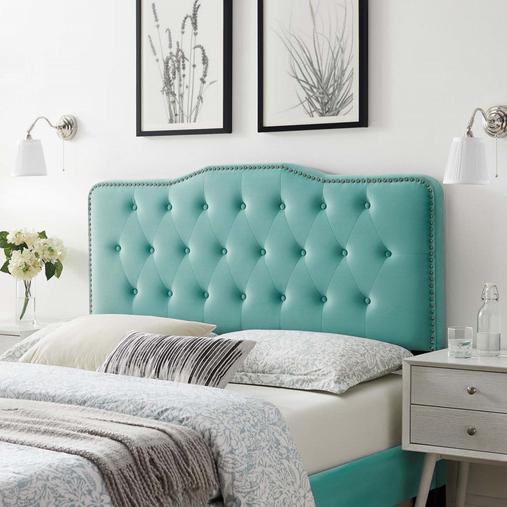 Tufted Headboard, Twin Size, Velvet, Blue, Modern Contemporary, Bedroom Master