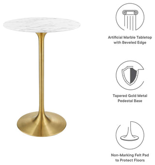Lippa 28" Round Artificial Marble Bar Table in Gold White