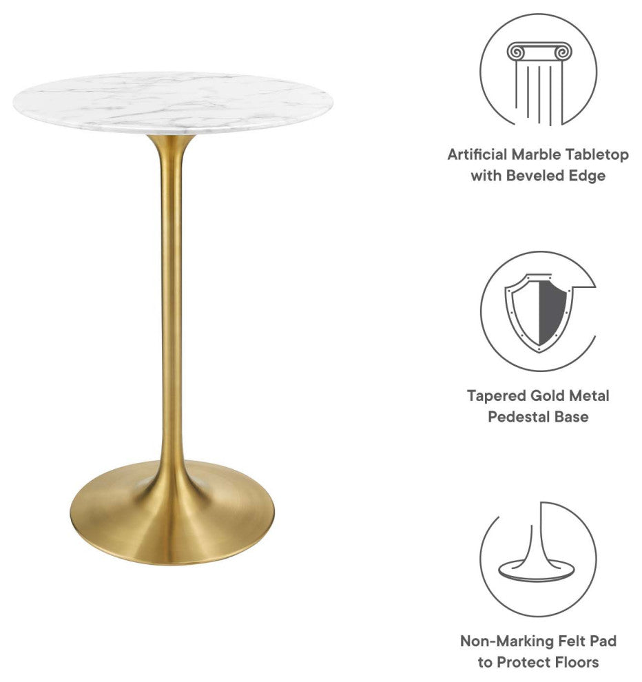 Lippa 28" Round Artificial Marble Bar Table in Gold White