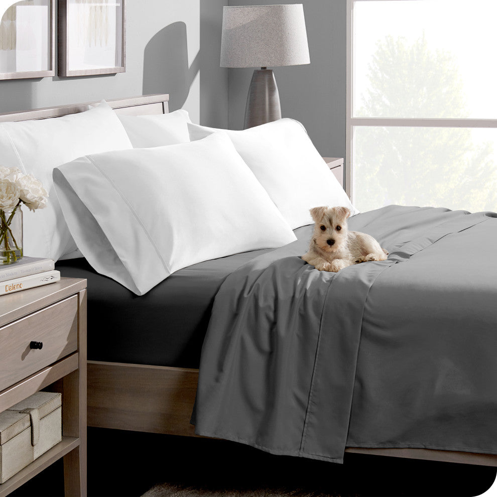 Bare Home Microfiber Flat / Top Sheet, Gray, Queen