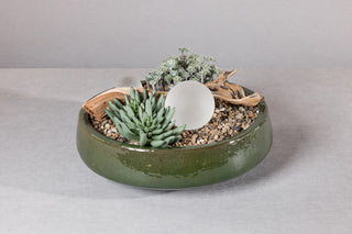 Zeno Green Glazed Stoneware Planter Bowl, 19" X 5.5"