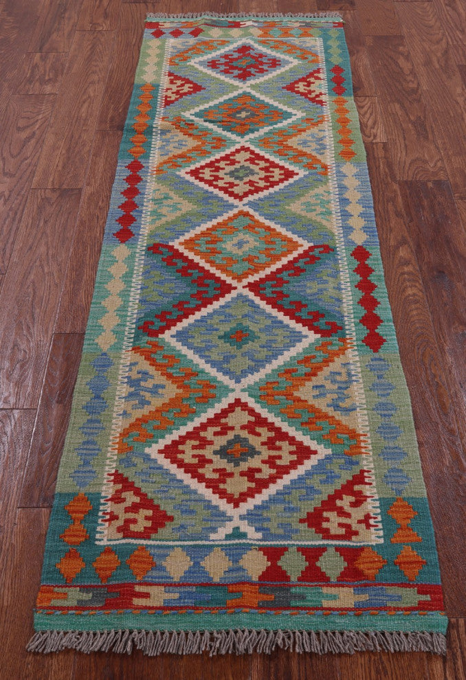 Runner Reversible Kilim Flat Weave Wool On Wool Rug 2' 1" X 6' 9" - Q12563