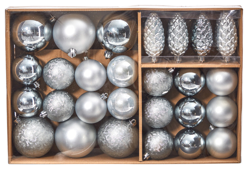Holiday Xmas 23 Count Lux Shatterproof Ornament Set With Re-Usable Container