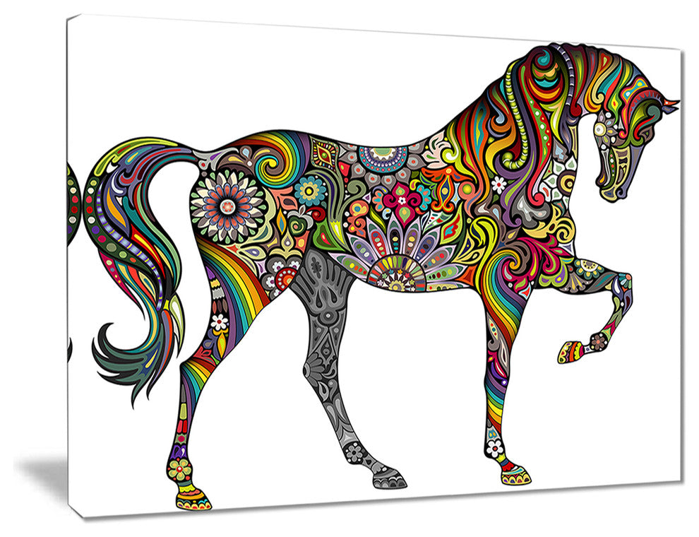 "Rainbow Patterned Horse" Animal Digital Canvas Print, 20"x12"