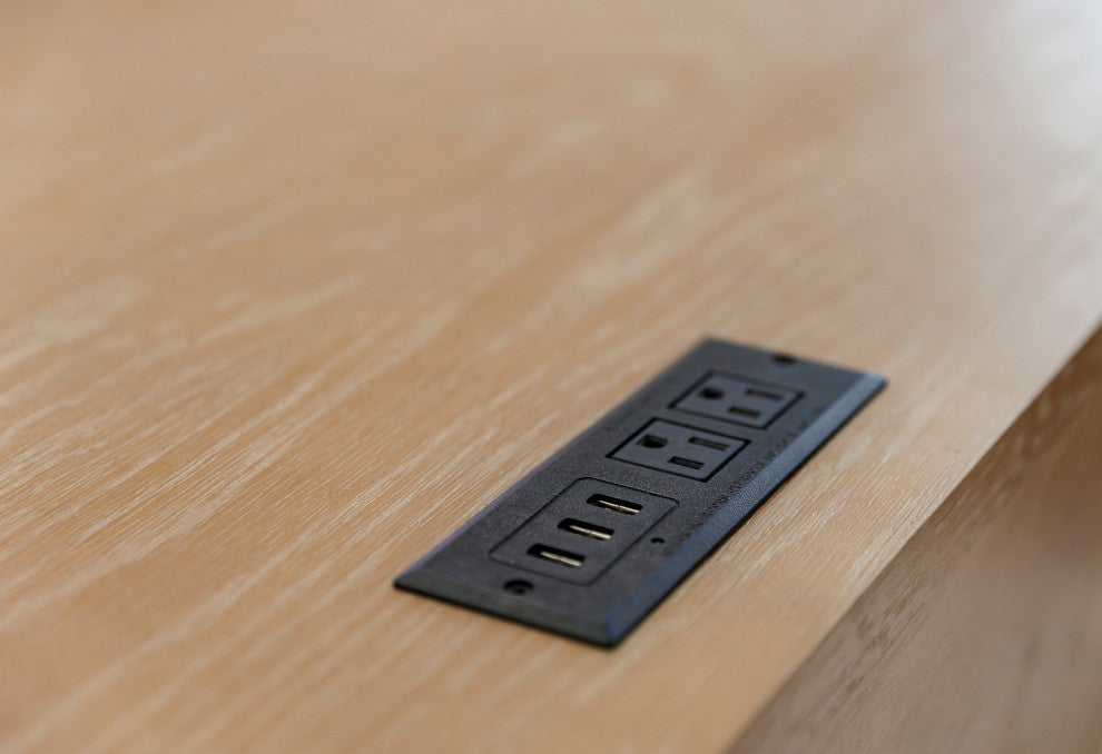 Modern Wood Credenza and Hutch, Wood Office Desk, Light Brown