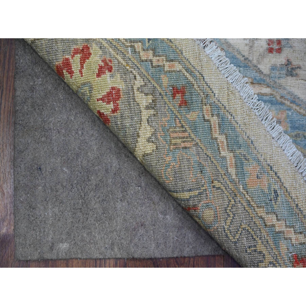 White Ziegler Mahal Hand Knotted Pure Wool Round Oriental Rug, 7'11"x8'