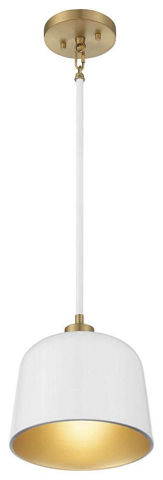 1-Light Pendant, Matte Black With Natural Brass, White With Natural Brass