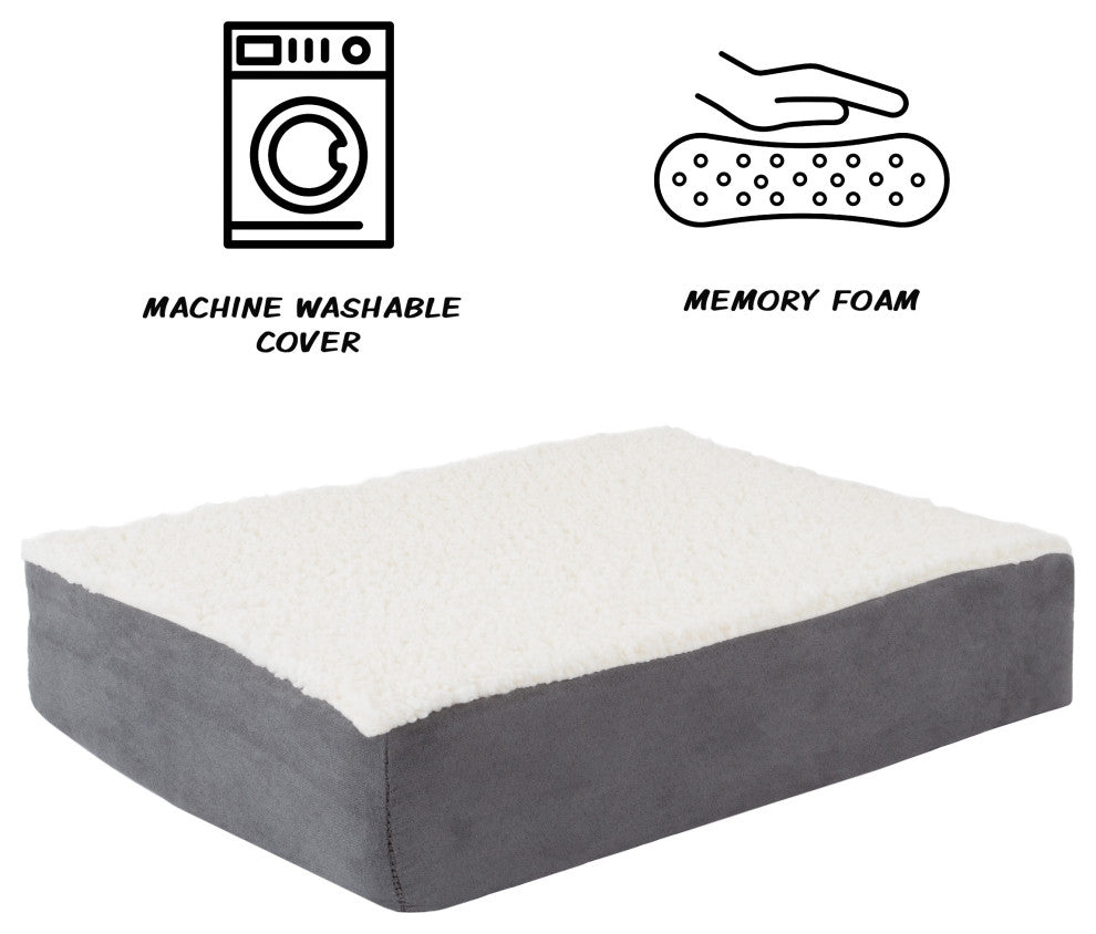 Orthopedic Dog Bed 2-Layer Memory Foam Crate Mat Machine Washable Sherpa Cover