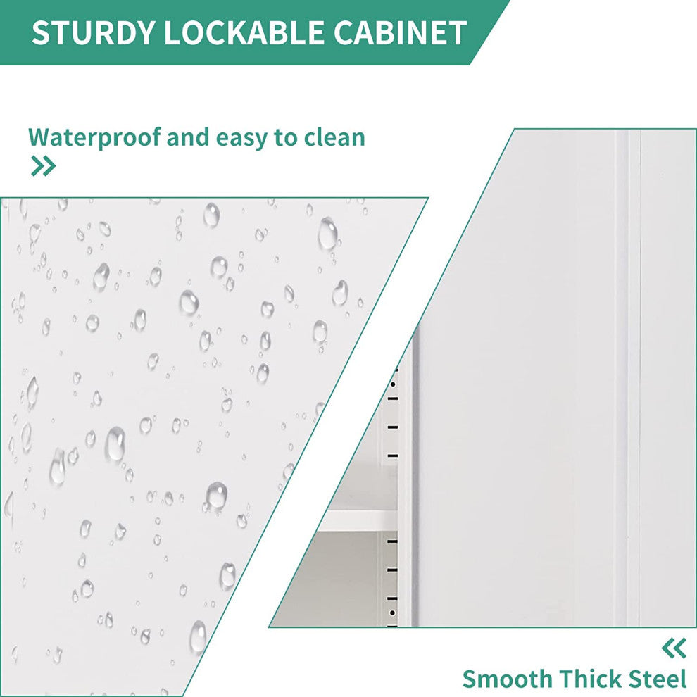 Metal Storage Cabinets Locker, 72" Steel Storage Freestanding Wardrobe, White, 182.8*90*45cm