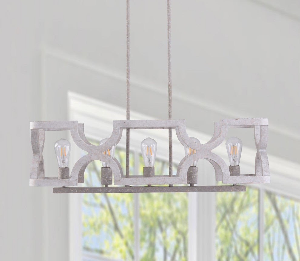 5-Light Coastal Wood Chandelier Farmhouse  Kitchen Island Pendant Light, White