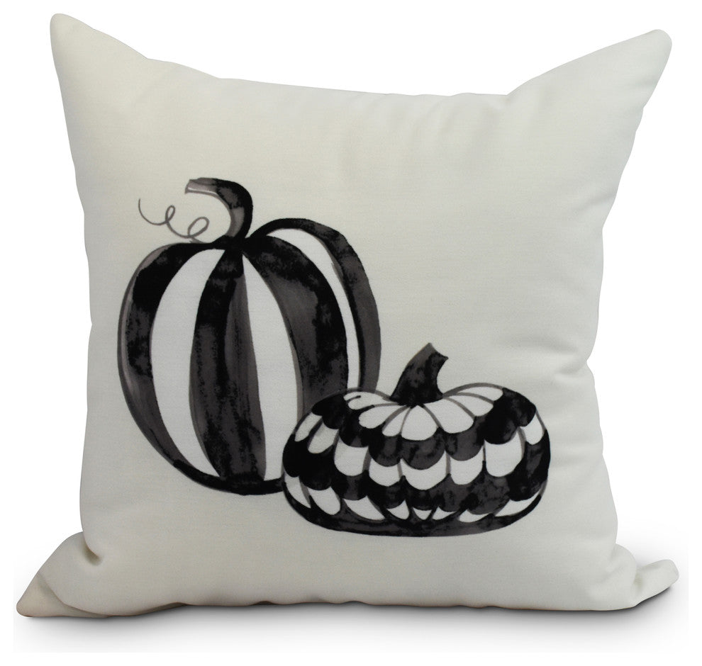 Pumpkin Duo Cream Halloween Print Decorative Throw Pillow, 18"
