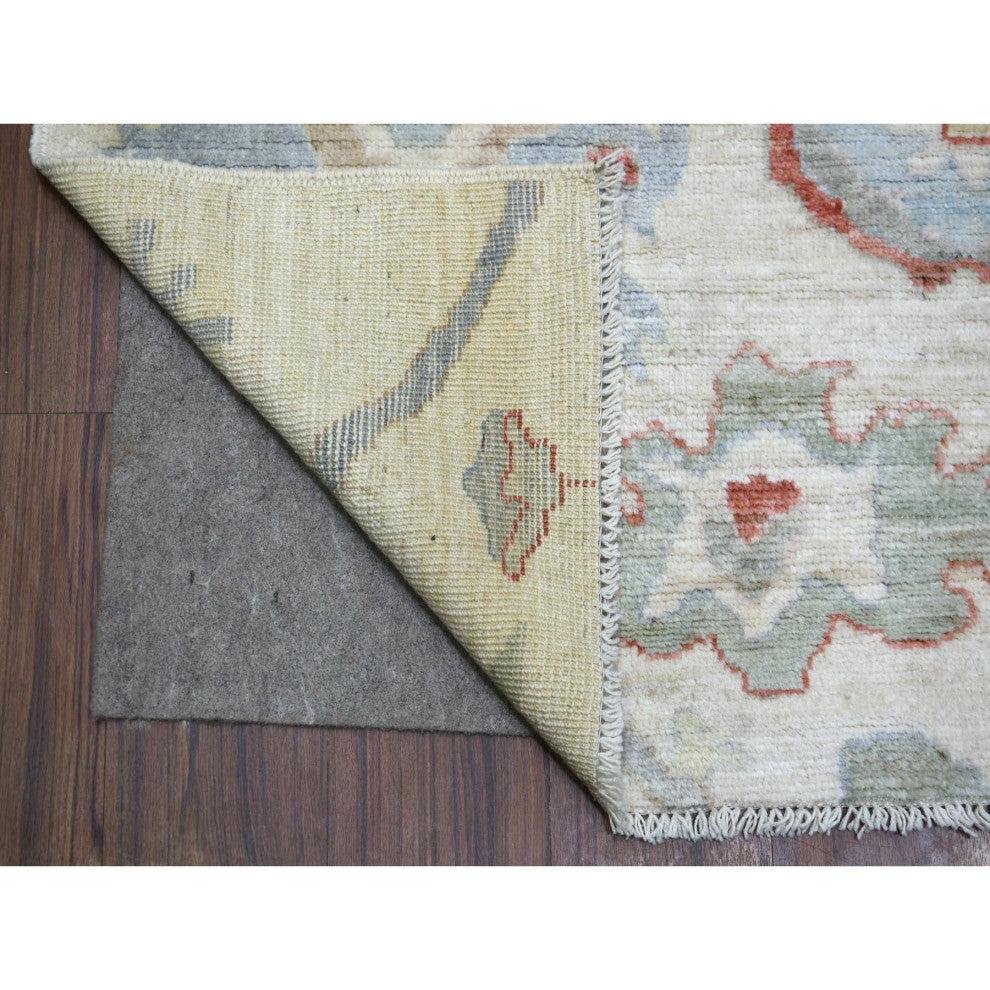 Ivory, Hand Knotted, Afghan Angora Oushak Pure Wool Oriental Rug, 8'1"x9'10"